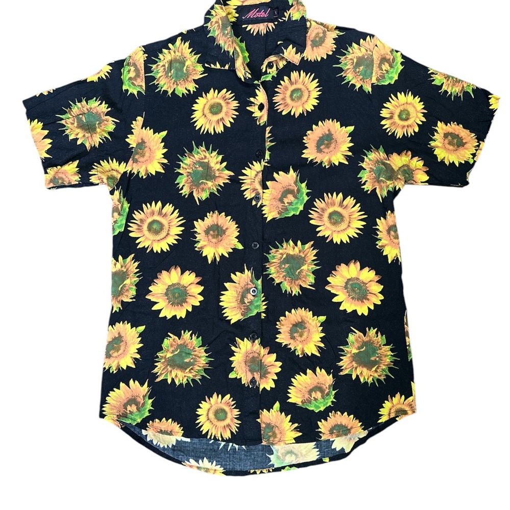 Motel Rocks Black and Yellow Sunflower Button Down Shirt